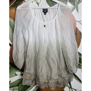 Le Marais Medium Blouse Ombre Gray Ruffle Hem 3/4 Sleeves Boho Made In Italy